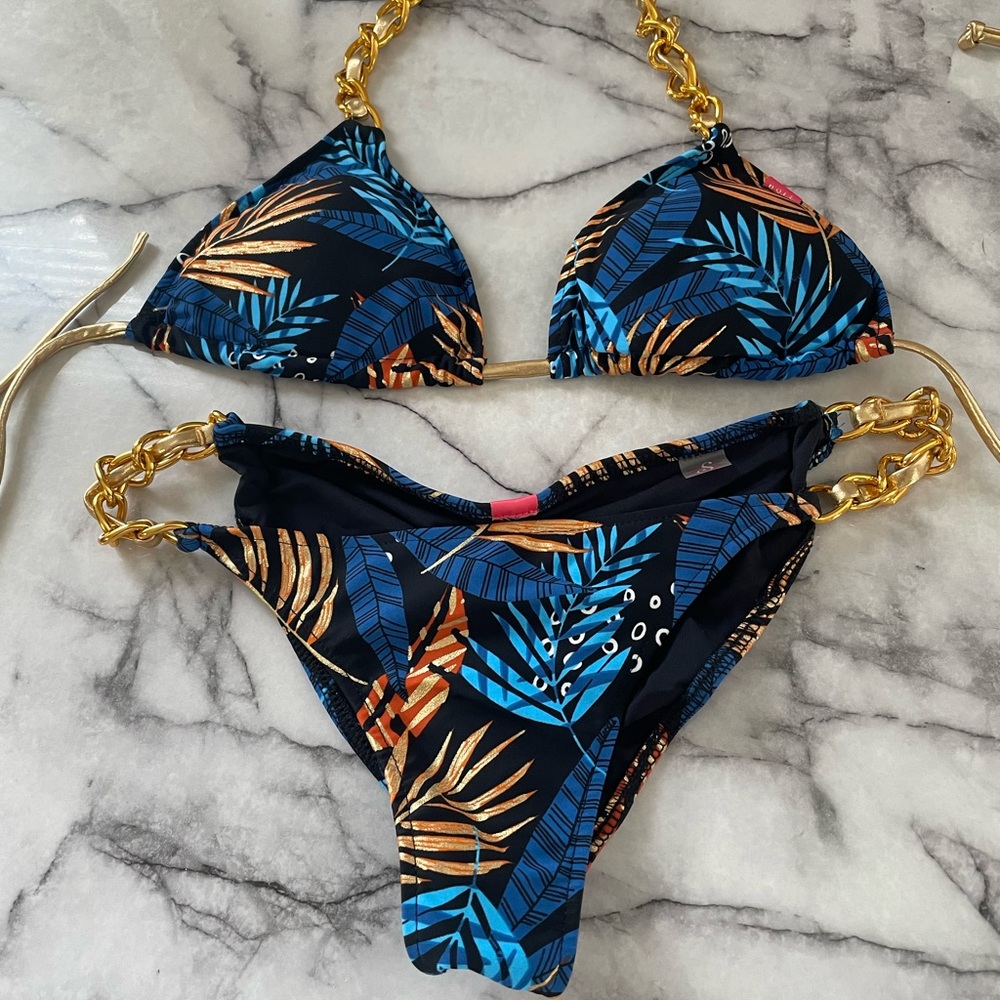 Modern Blue and Orange Bikini with Elegant Details Firm price